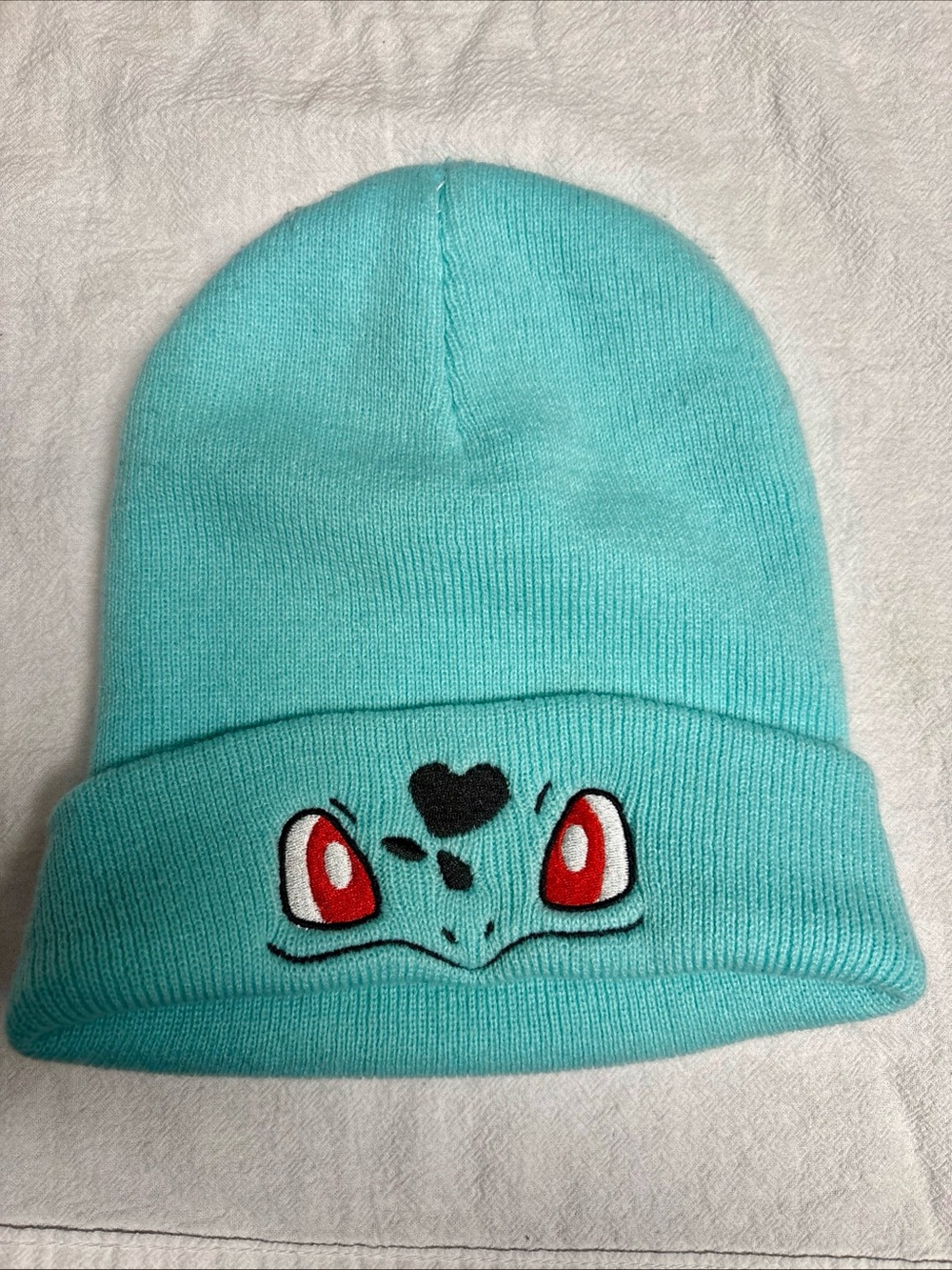 Pokeman Bulbadaur Aqua Beanie Hat with Cute Character Eyes